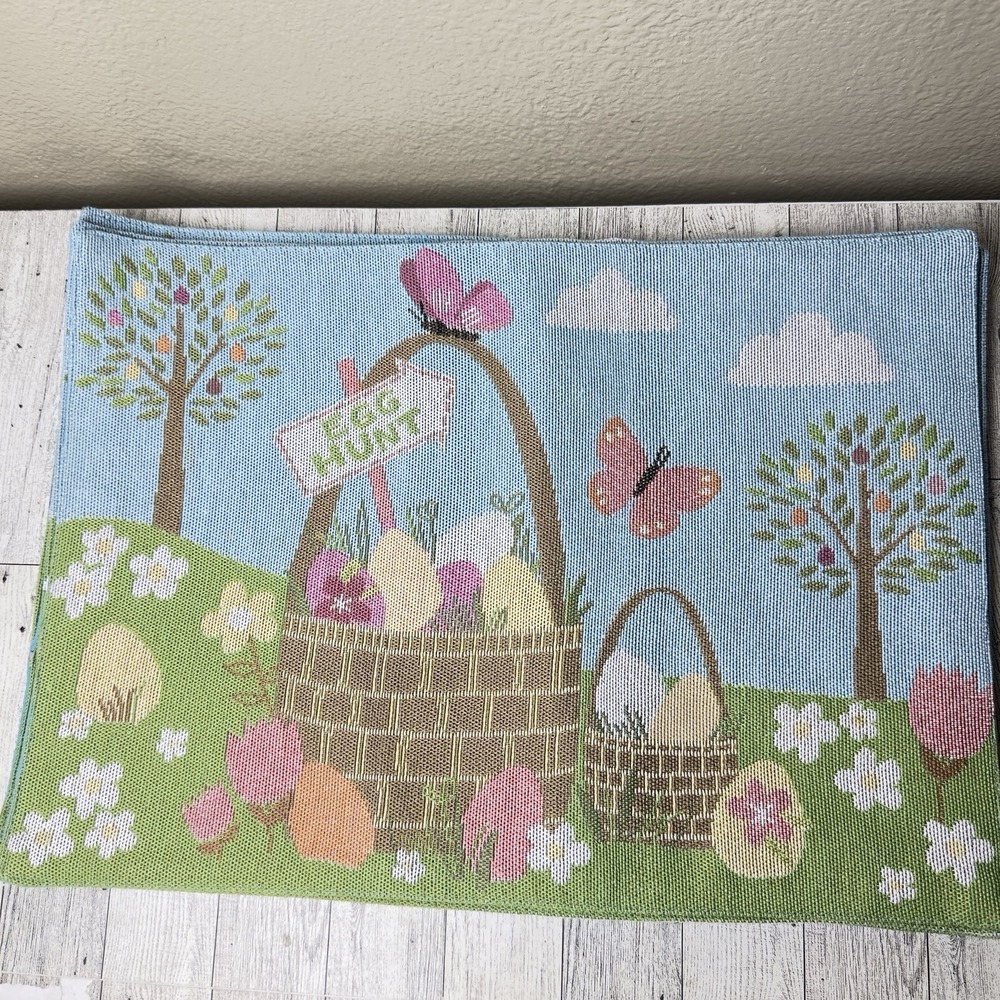 Easter Bunny Egg Hunt  Basket Pastel Placemats Set Of 4